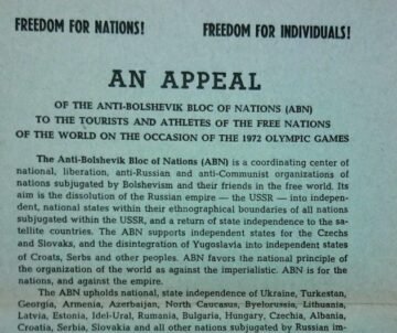 An appeal of the Anti-Bolshevik Bloc of Nations (ABN) to the tourists and athletes of the free nations of the world on the occasion of the Olympic Games